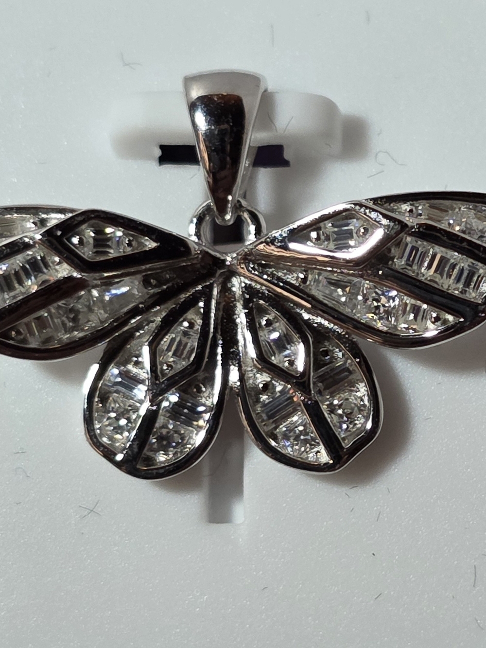 9.25 Sterling Silver Moissanite Diamond Moth Pendant Polished Sparkle